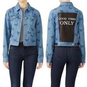 Samantha Sipos Butterfly Good Vibes Only Denim Jacket Medium